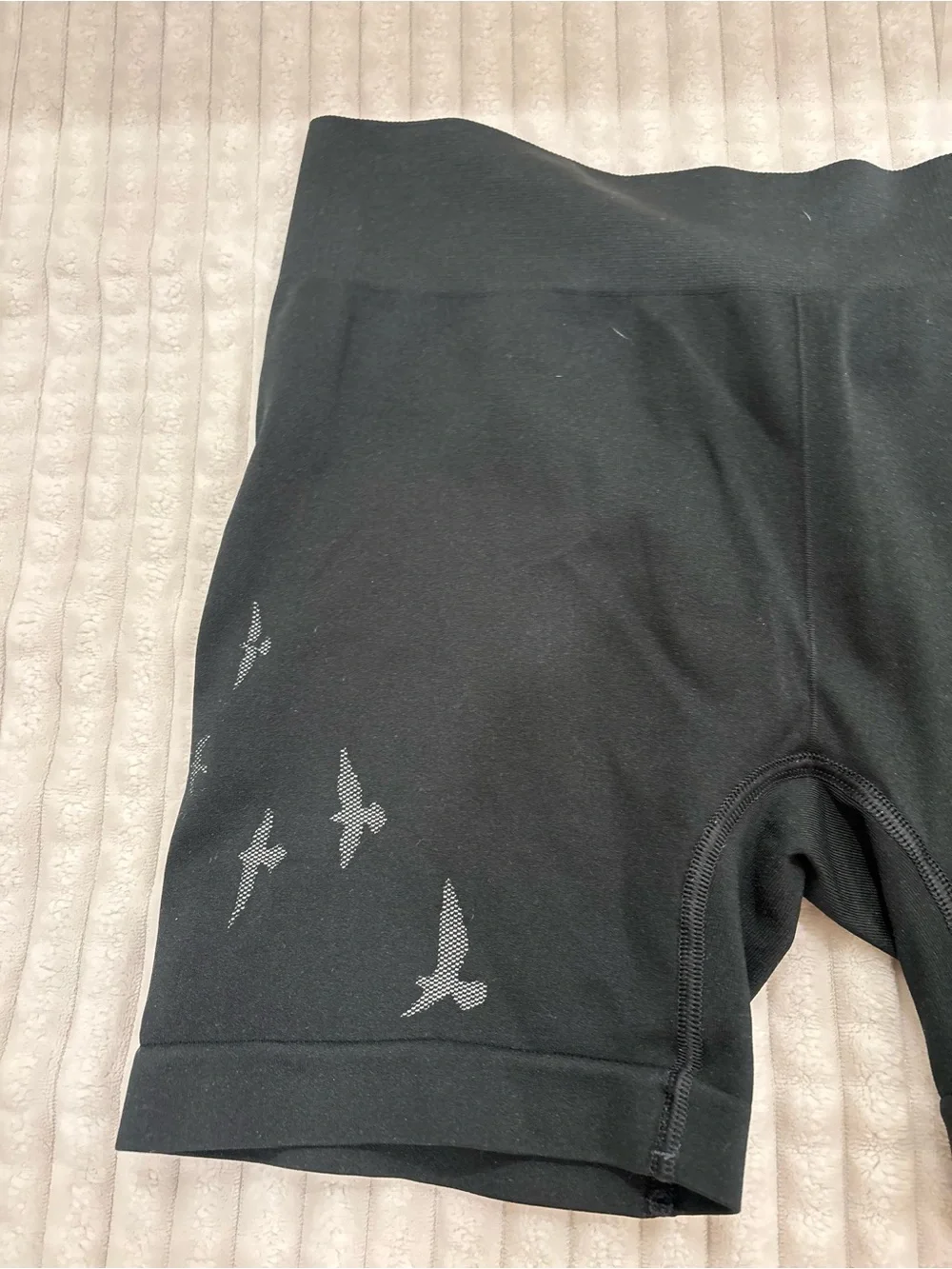 oiselle Black Women's Athletic Bike Shorts with Bird Motif